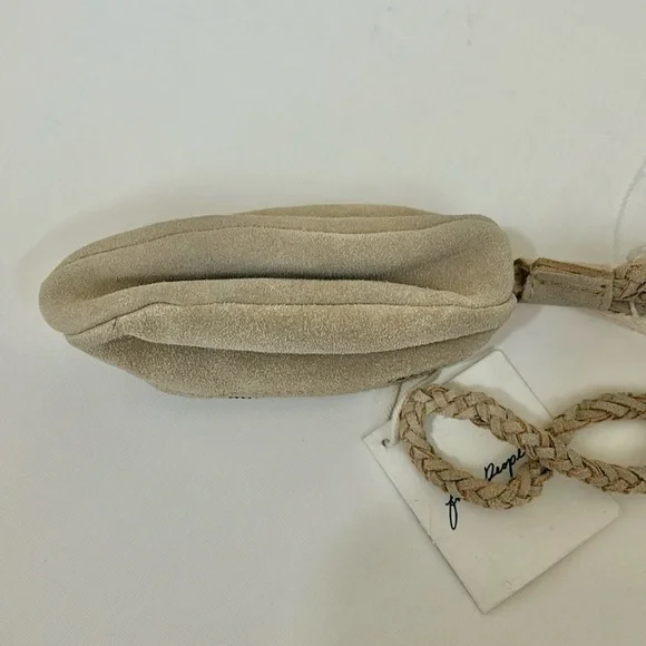 NWT Free People Kingsley Small Rounded Suede Braided Strap Wristlet in Natural - Picture 6 of 8